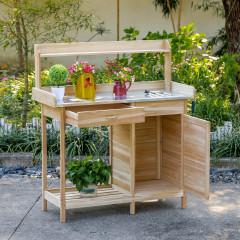 Masă de grădină cu blat galvanizat 112x45x125 cm | culoare naturală č.1