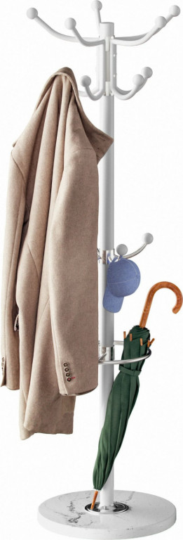 Cuier pentru haine alb cu bază din marmură, 173 cm