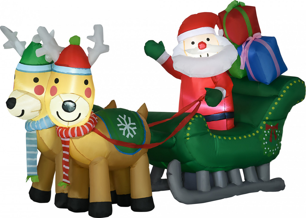 Moș Crăciun gonflabil pe sanie cu ren și iluminare LED | 125 cm | multicolor
