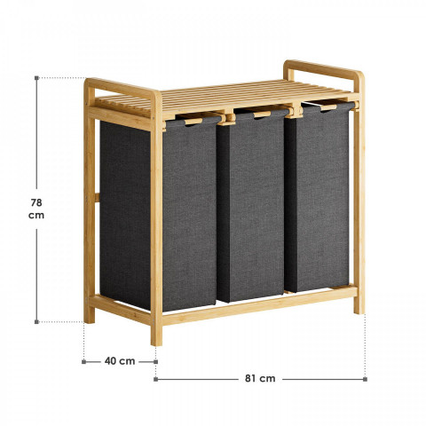 Coș pentru rufe cu 3 compartimente 81 x 40 x 78 cm | antracit č.4