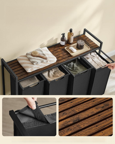 Coș pentru rufe cu 4 compartimente 160 l | maro rustic și negru č.2