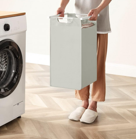 Coș pentru rufe cu 2 compartimente și spațiu de depozitare | alb č.4