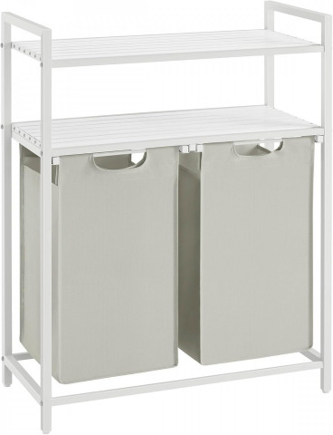 Coș pentru rufe cu 2 compartimente și spațiu de depozitare | alb č.5
