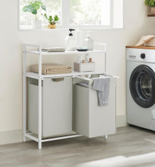 Coș pentru rufe cu 2 compartimente și spațiu de depozitare | alb č.1
