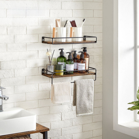 Nástěnná police 2-dílný set | rustikální hnědá, černá č.2