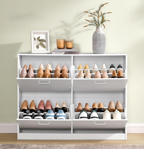 Pantofar cu patru rafturi rabatabile 24 × 105,5 × 82,7 cm | alb č.3