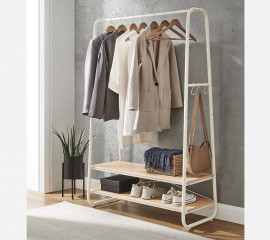 Cuier pentru haine cu 2 rafturi | alb, stejar č.1