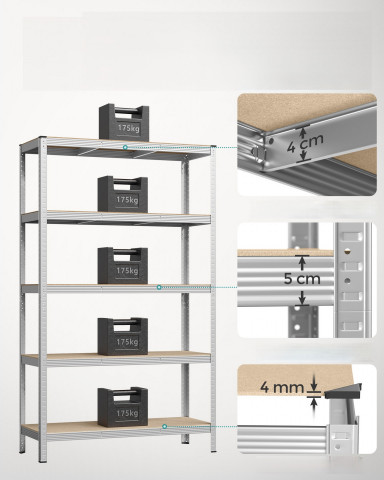 Raft reglabil cu 5 niveluri 60 × 120 × 200 cm | argintiu č.4
