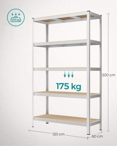 Raft reglabil cu 5 niveluri 60 × 120 × 200 cm | argintiu č.5