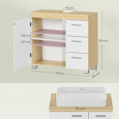 Dulap de baie pentru chiuvetă 30 x 70 x 64 cm | alb – natur č.4