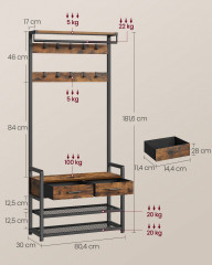 Pantofar rustic cu cuier 29,8 × 84,1 × 183,4 cm | maro rustic, negru č.2