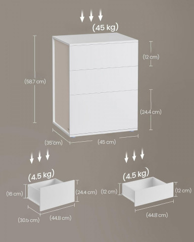 Noptieră cu 3 sertare 35 x 45 x 58,7 cm | alb + bej cappuccino č.2