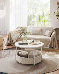 Kulatý konferenční stolek s úložným prostorem | bílo-hnědý č.1