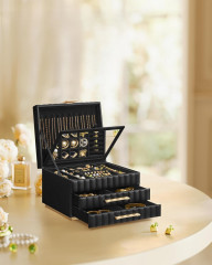 Cutie pentru bijuterii cu 3 niveluri și oglindă | negru č.1