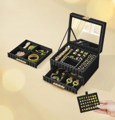 Cutie pentru bijuterii cu 3 niveluri și oglindă | negru č.2