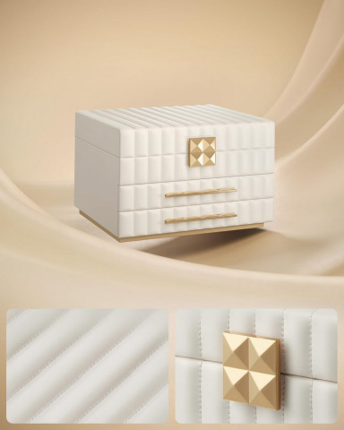 Cutie pentru bijuterii cu 3 niveluri și oglindă | alb č.5