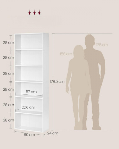 Dulap bibliotecă cu 6 niveluri 24 × 60 × 178,5 cm | alb č.7