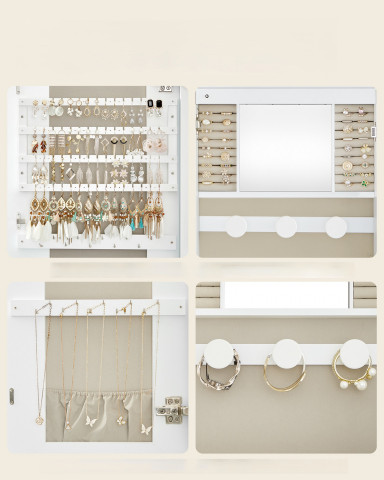 Dulap pentru bijuterii suspendat cu oglindă 10 x 42 x 108 cm | alb č.5