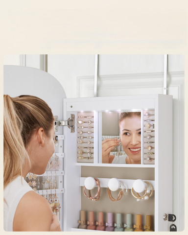 Dulap pentru bijuterii suspendat cu oglindă 10 x 42 x 108 cm | alb č.6