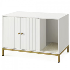 Kočičí skříňka s dvířky 80 x 50 x 55 cm | bílá a zlatá č.3