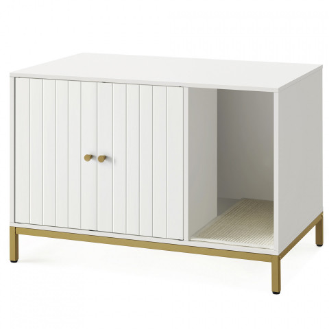 Kočičí skříňka s dvířky 80 x 50 x 55 cm | bílá a zlatá č.3