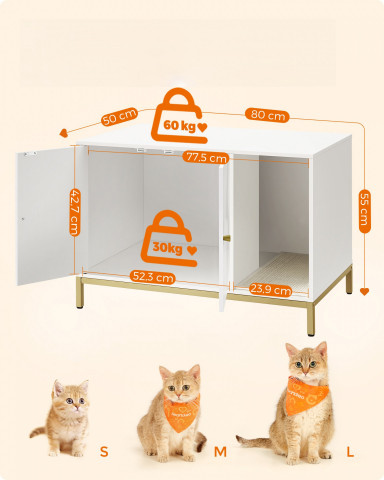 Kočičí skříňka s dvířky 80 x 50 x 55 cm | bílá a zlatá č.5