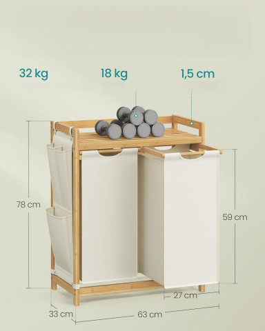 Coș pentru rufe din bambus 100 l | crem č.2