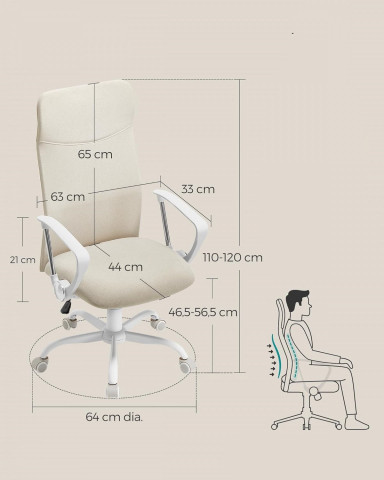 Scaun de birou ergonomic cu tapițerie textilă | crem č.3