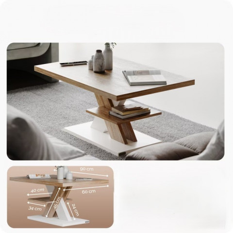 Măsuță Detroit 90 × 60 × 45 cm | alb / stejar č.3