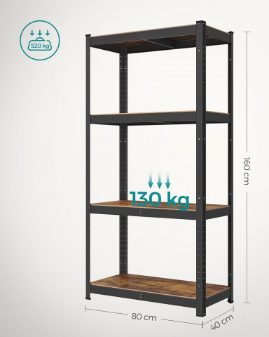 Nastavitelný úložný regál 40 x 80 x 160 cm | hnědý / černý č.2