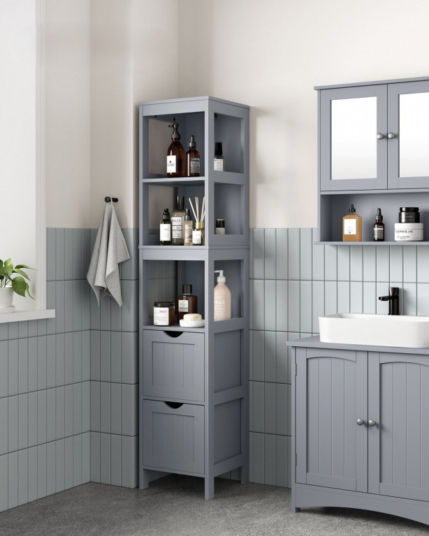 Dulap îngust pentru baie 30 x 30 x 141,5 cm | gri