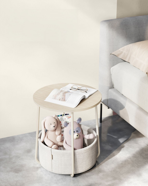 Kulatý konferenční stolek s košíčkem Ø 45 cm | krémově bílý