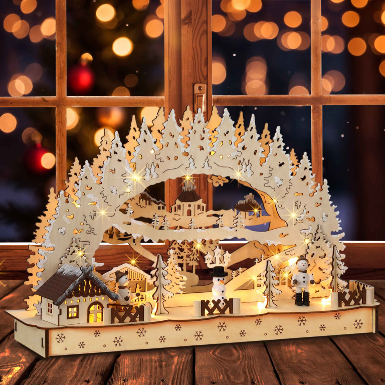 Decorațiune de Crăciun cu LED – sat de iarnă