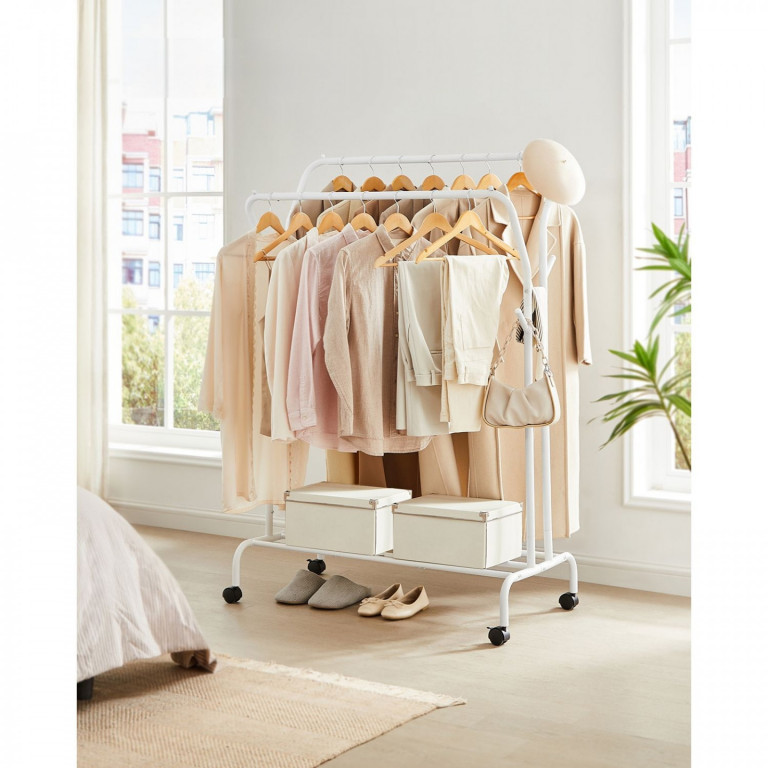 Pojízdný stojan na oblečení na kolečkách 155 x 103,5 x 52,5 | bílý