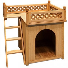 Cușcă pentru câini, din lemn, cu balcon și trepte č.1