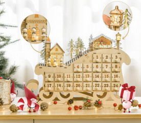 Calendar de Advent în formă de sanie 45 × 10 × 31 cm | lemn natural č.1