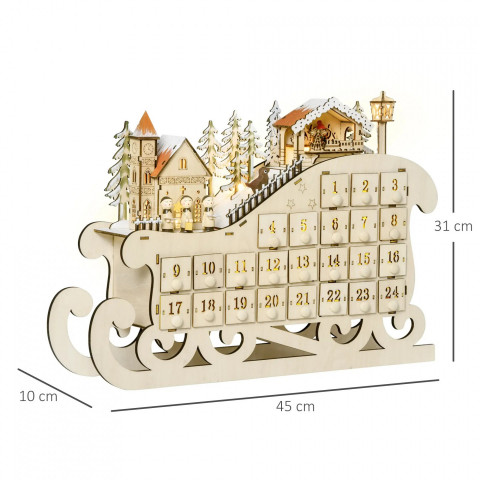 Calendar de Advent în formă de sanie 45 × 10 × 31 cm | lemn natural č.2