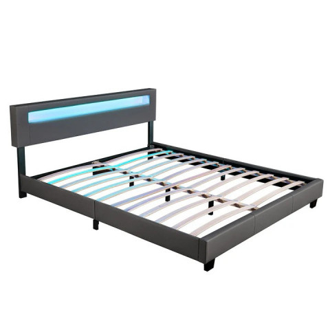 Pat tapițat Paris cu iluminare LED 180 x 200 cm | gri închis č.4