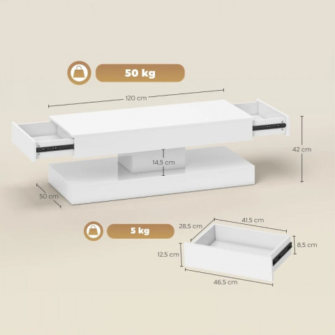 Măsuță de cafea cu iluminare LED în 12 culori, 120 x 50 x 42 cm | alb č.5