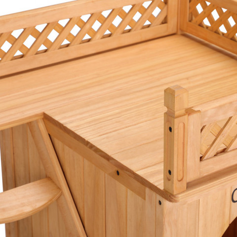 Cușcă pentru câini, din lemn, cu balcon și trepte č.6