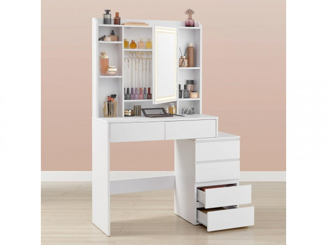 Toaletní stolek se zrcadlem a židlí 97,5 x 40 x 145 cm | bílý č.2