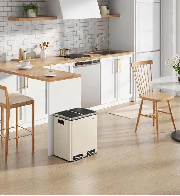 Kuchyňský odpadkový koš 2 x 15 l | pískový