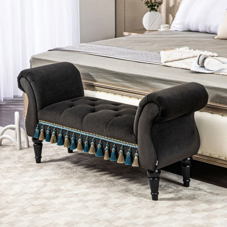 Bancă vintage tapițată 117 x 40 x 58 cm | gri închis