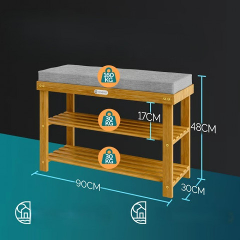 Pantofar din lemn de acacia 90 × 30 × 48 cm č.2