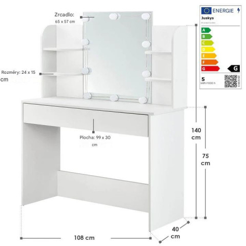 Toaletní stolek Bella s LED osvětlením | bílý č.3