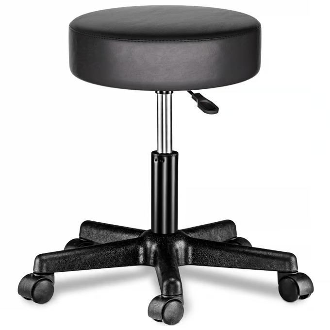 Taburet cu roți, rotativ 360° | negru