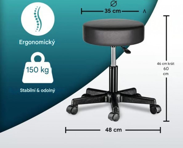 Taburet cu roți, rotativ 360° | negru č.2