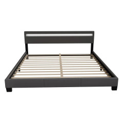 Pat tapițat Paris cu iluminare LED 160 x 200 cm | gri închis č.2