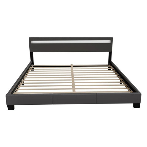 Pat tapițat Paris cu iluminare LED 160 x 200 cm | gri închis č.2