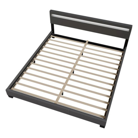 Pat tapițat Paris cu iluminare LED 160 x 200 cm | gri închis č.3